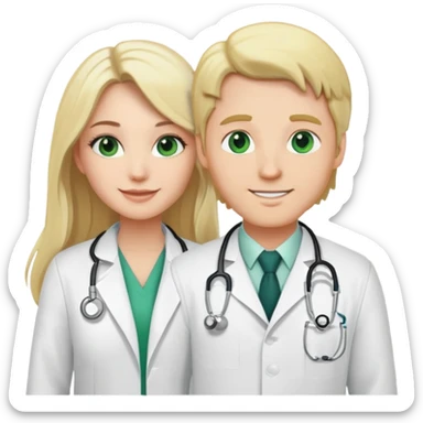 White guy with blonde hair and white girl with long black hair and green eyes. Doctors sticker