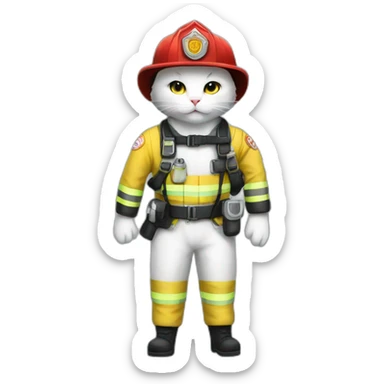 White cats fullbody wear firefighter uniforms sticker