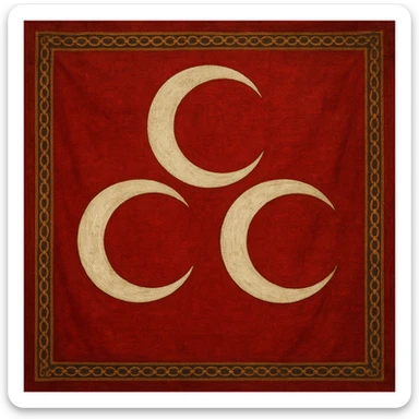 Ottoman Empire flag with three white crescents on red background, classic Ottoman style, historical details sticker