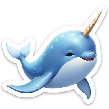 Beautiful and Majestic Cute Narwhal Portrait Emoji, Head and body rendered in serene repose with a gentle, radiant smile, showcasing a streamlined, graceful form adorned with a luminous spiraled tusk and peacefully closed eyes, Simplified yet exquisitely endearing features, highly detailed, glowing with a soft, majestic ocean light, high shine, serene and utterly enchanting, stylized with an air of magical marine splendor, soft glowing outline, capturing the essence of a beautiful and majestic cute narwhal that embodies the quiet wonder of the deep blue! sticker