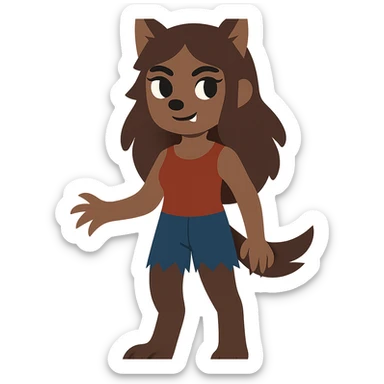 flat toon style werewolf girl sticker