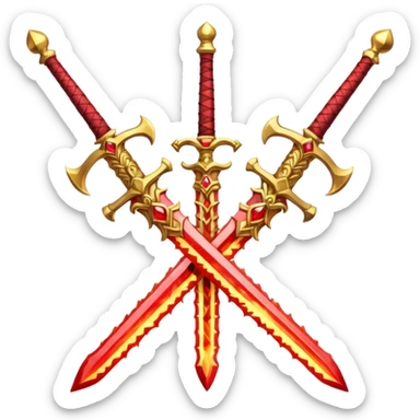 Two powerful on fire fully golden fiery royal crossed swords with red gems sticker