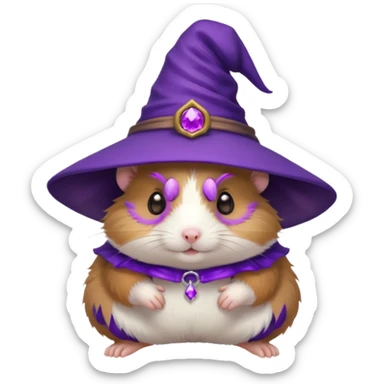 cute hamster wearing a small purple witch hat sticker