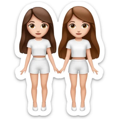 👯‍♀️ generate this emoji, as two white girls, bffs, the same pose but maybe the outfit cuter. we are models. both with brown hair. one girl in white outfit, the other in black. luxury outfits  sticker