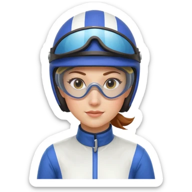 female horse race jockey portrait, head and shoulders only, racing helmet and goggles, sporty uniform collar, confident expression, 3D cartoon, mobile game icon style, clean background, no text, no watermark
 sticker
