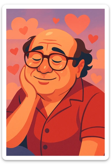 Danny DeVito in a romantic, dreamy illustration style, gentle highlights, relaxed and alluring vibe sticker