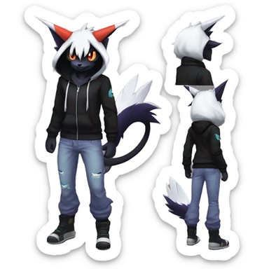 Cool Anthro Black Absol-Noivern-Quilava-Litten-Pokémon with edgy stripes hoodie spiked collar punk Full Body sticker