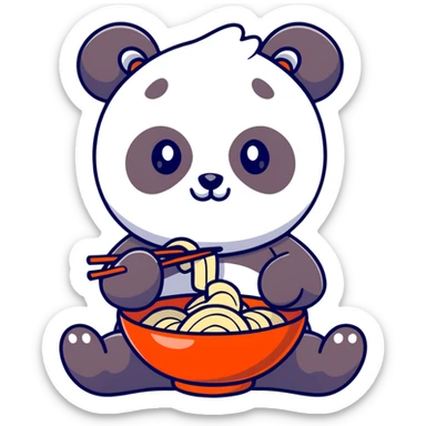 Panda eating chicken lomein  sticker