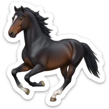 galloping dark bay horse with headmark sticker