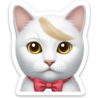 White cat wearing a bow sticker