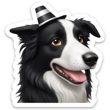  The Australian Border Collie has a face that is black on one side: and white on the other. She is wearing a party hat. sticker