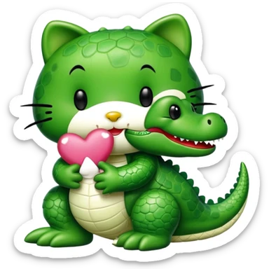 Hello kitty kissing a cute green alligator sticker