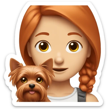 Redhead girl with two yorkshire terriers in her hands sticker