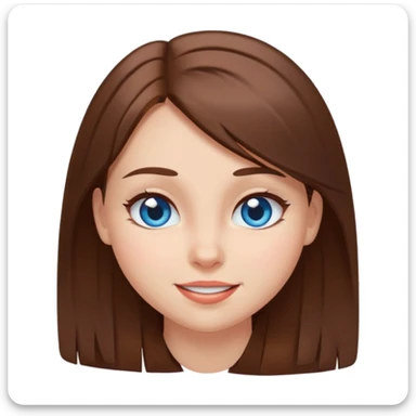 emoji of a girl with straight brown hair and blue eyes winking on a white background sticker