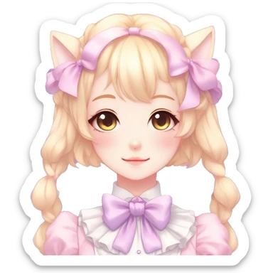 Gorgeous anime style catlady with blushing face with maid outfit bow tie idol model cottagecore fairycore pastelcore shiny colorful pearly petite simplistic aesthetic trending style sticker