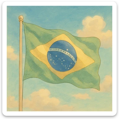 the Brazilian flag rippling, soft shading, ghibli style sticker