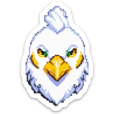 ultra-minimal blocky chicken head emoji with only 2 large square pixels: one white for the head, one yellow for the beak, extremely simple and abstract, matching Minecraft palette sticker