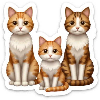 3 cats different colours including brown tabby and white, light patchy calico, and ginger and white sticker