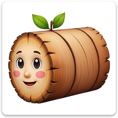 caricature of a wooden log, no eyes or human features, white background, cute and colorful, apple emoji style sticker
