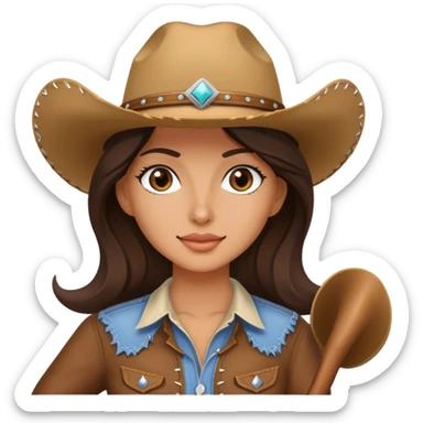 brunette girl with cowgirl hat sticker