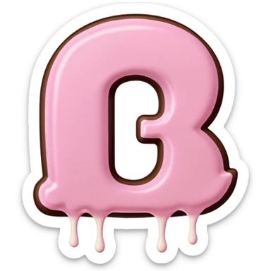 “Single pink bubble letter D, white outline, bottom dipped in chocolate with pink frosting drizzle, kawaii style, glossy, soft shading, clean outline, transparent background, Discord emoji size” sticker
