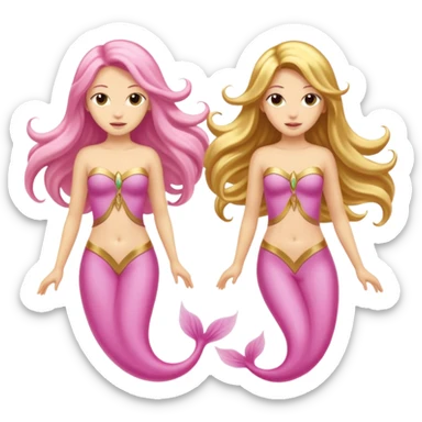 Two sirens one light pink and one gold swimming in oposite sides around each other sticker