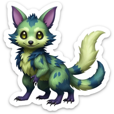 Realistic Sharp swampy mossy elemental detailed Colorful translucent luminescent glowing Trico-Noibat-batty-Sergal-Furret-Ferret-Wolverine-Vernid-furry-fursona-fusion-Fakemon-animal-hybrid-creature, full body sticker