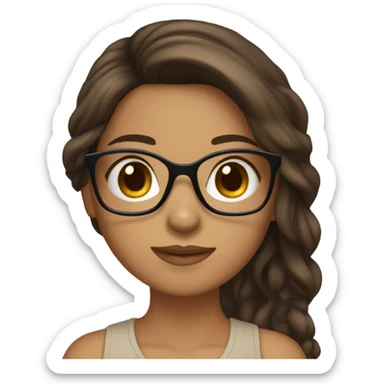 Hispanic, long Brown haired, girl with glasses holding tan yorkie sticker