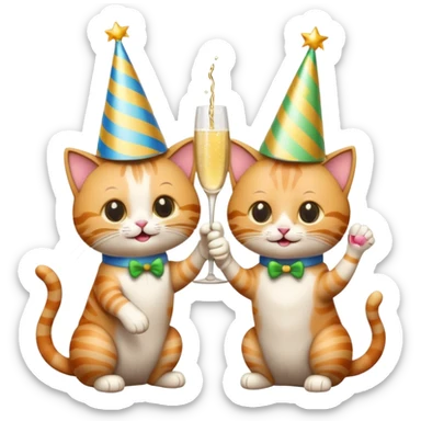 two cats cheers champagne sticker
