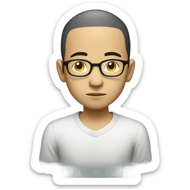  a bald Asian young boy, in glasses, very confused. thinking deeply sticker