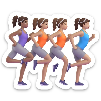 three women friends exercising together, one black woman with curly brown hair, one pale white woman with curly brown hair, and one white woman with straight brown hair in a ponytail positioned on the right sticker