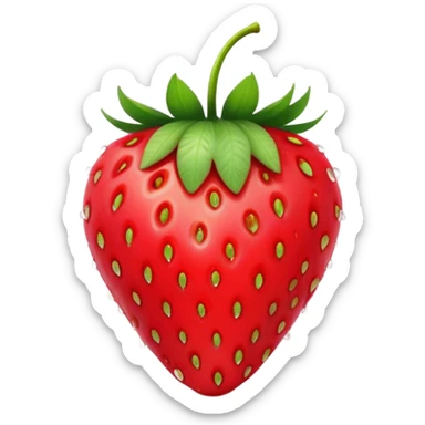 Cinematic Realistic Strawberry Emoji, Plump and juicy, with a deep red color and small, fresh seeds dotted across the skin. Its glossy, sweet surface catches the light, while bright green leaves top off the perfect, delicious berry. Soft glowing outline, capturing the essence of sweetness and freshness in a bright strawberry! sticker