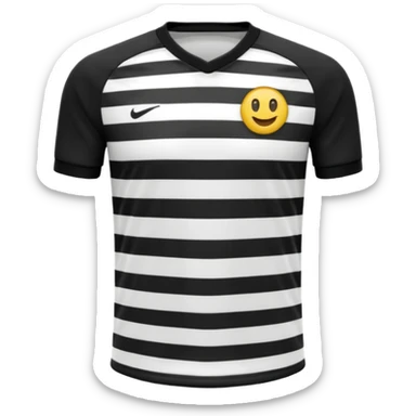 Soccer jersey emoji, cartoon emoji style, front view, black football shirt with a bold vertical white stripe in the center, clean and minimal design, no logo, no sponsor, short sleeves, black round collar, sticker