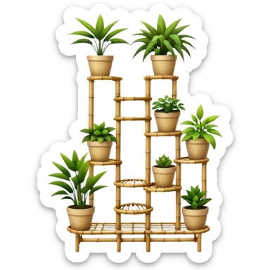 Large multi-tier multi-level spiral step plant rack constructed from thin bamboo poles  sticker