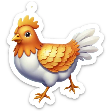 Magical ethereal chicken, fish, and carrot floating in a cosmic space, connected by golden energy beams to a healthy eye, radiant skin, and glowing immune shield sticker