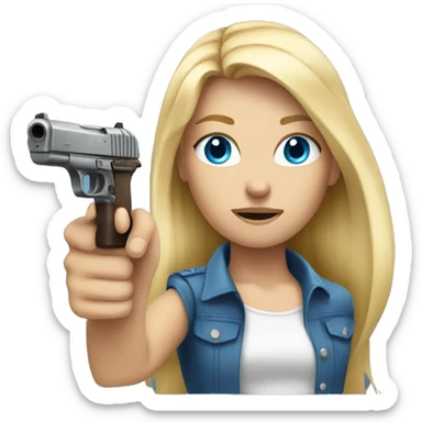 Long Blonde hair blue eyes girl holding gun up sticker