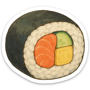 sushi roll in ghibli style sticker