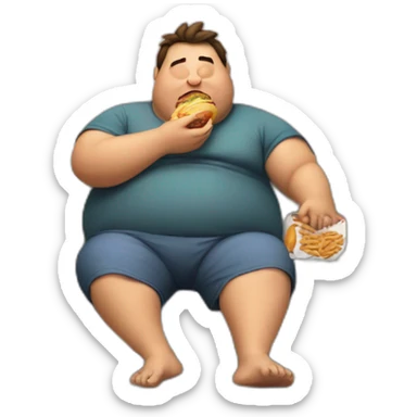 fat lazy guy eating junk food in front of tv screen in sofa sticker