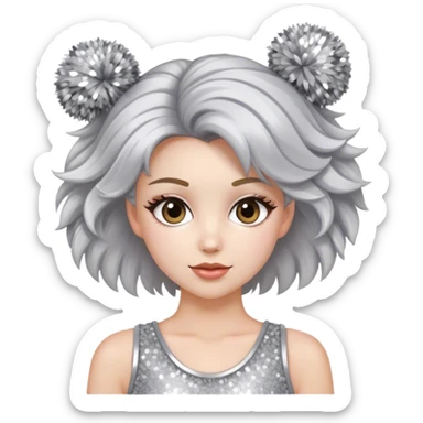 Cheerleader with hair down and Pom Pom’s wearing all silver and glitter sticker