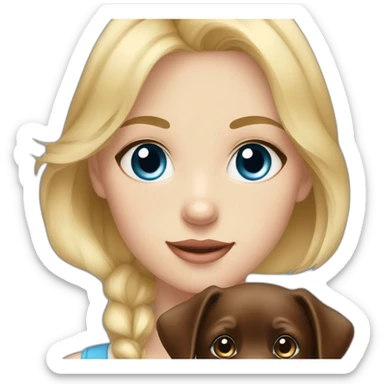 Blonde girl blue eyes with chocolate puppie labrador sticker