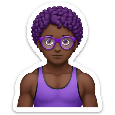 Wrestler with purple glasses tinted black and short curly brown hair sticker