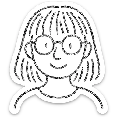 mujer con flequillo y gafas dibujo a mano sticker