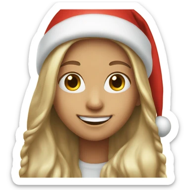 smiling girl with long hair with Santa hat sticker