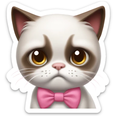 Grumpy cat with cute bow pink sticker