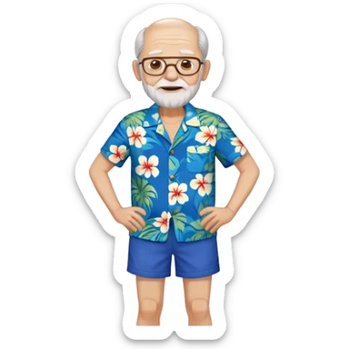 old man in blue  hawaiian shirt blue short full body sticker