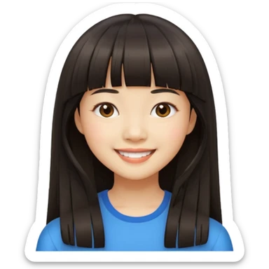 asian girl blunt fringe long hair sticker