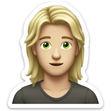 Teen age boy with long hair and gree eyes sticker