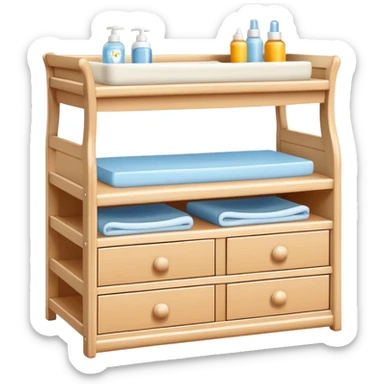 baby changing table set with drawers, shelves, changing pad, and baby care accessories sticker