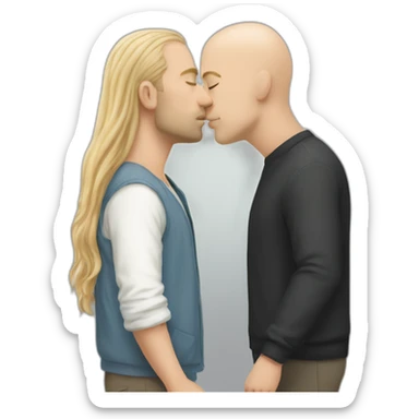 white tall bald guy kissing guy with long hair sticker