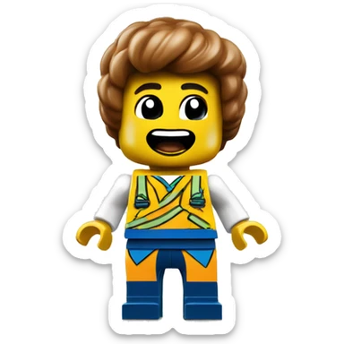 An excited LEGO Minifigure with hands on hips and glowing  sticker